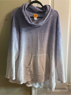 Ruby Rd. Lavender to Light Gray Ombre Cowl Neck Sweater
